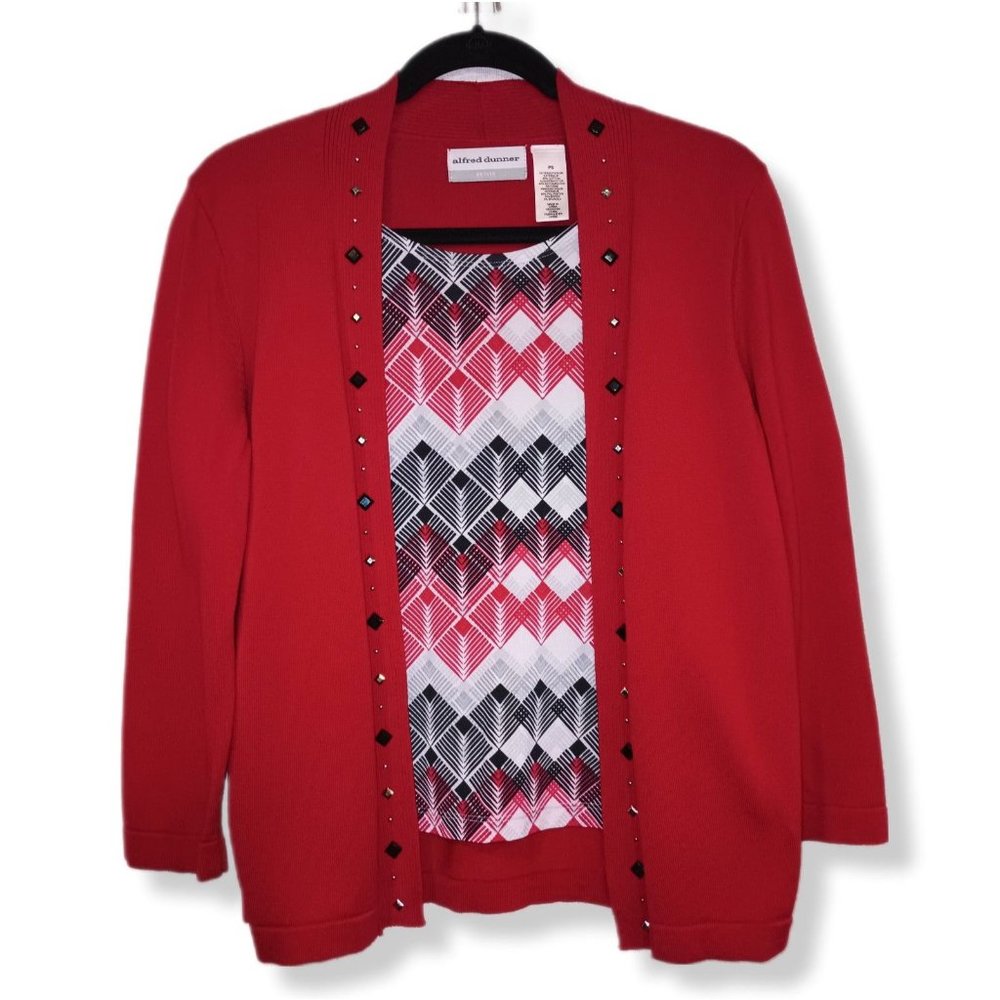 Alfred Dunner Women's Red Sweater Faux Size Petite Small